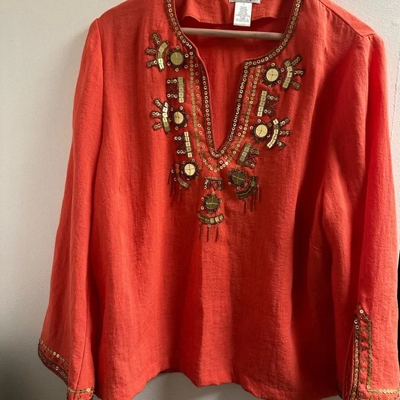 Venezia Women's Orange Embellished Blouse - Picture 1 of 3